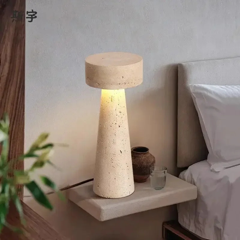 

Unique Stone Table Lamp with Japanese Wabi-Sabi Design for Bedroom Living Room and Study Room