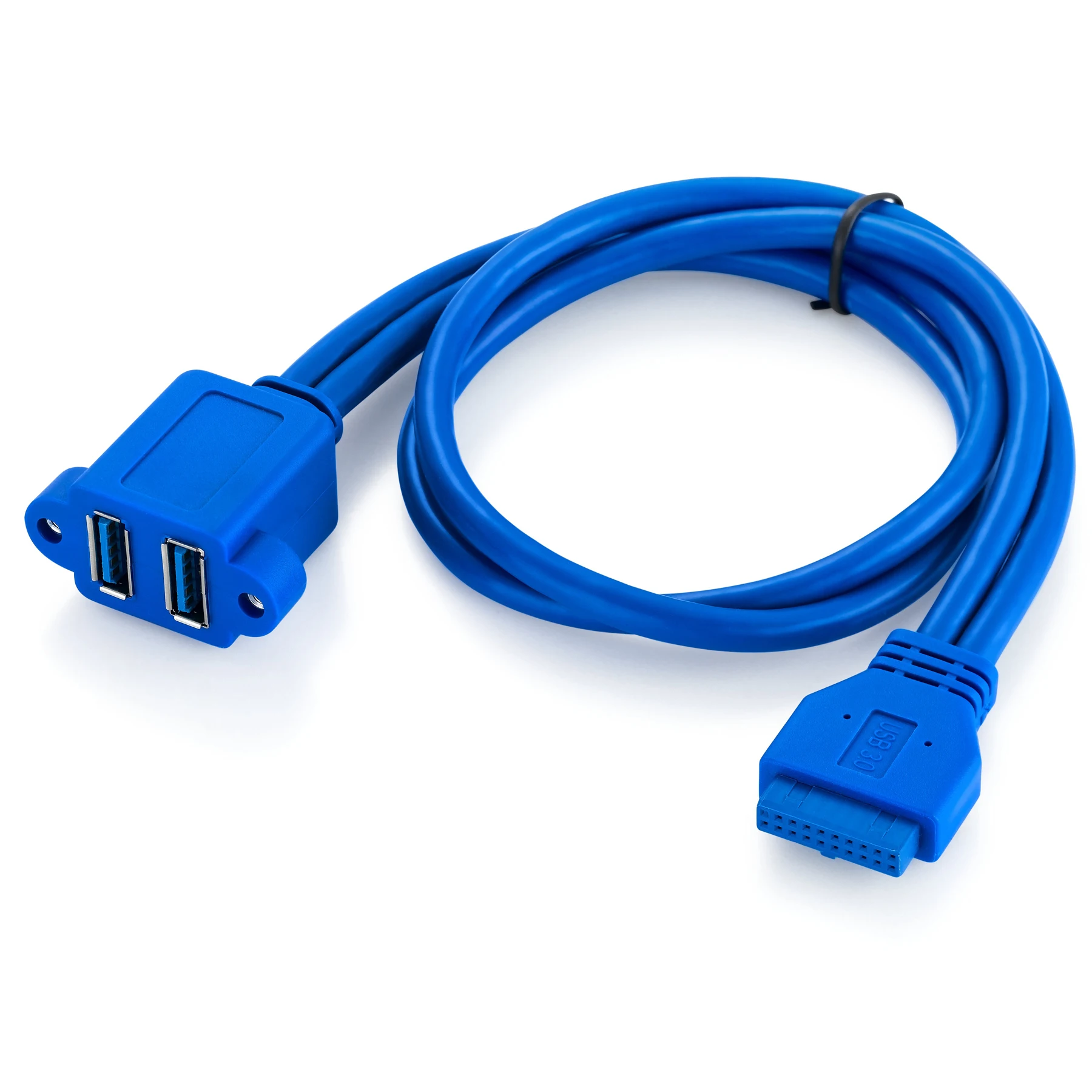 Placa base Bochara de 20 pines a doble USB 3,0 hembra, Cable de datos, lámina + trenzado blindado con tornillo de montaje en Panel, 50cm