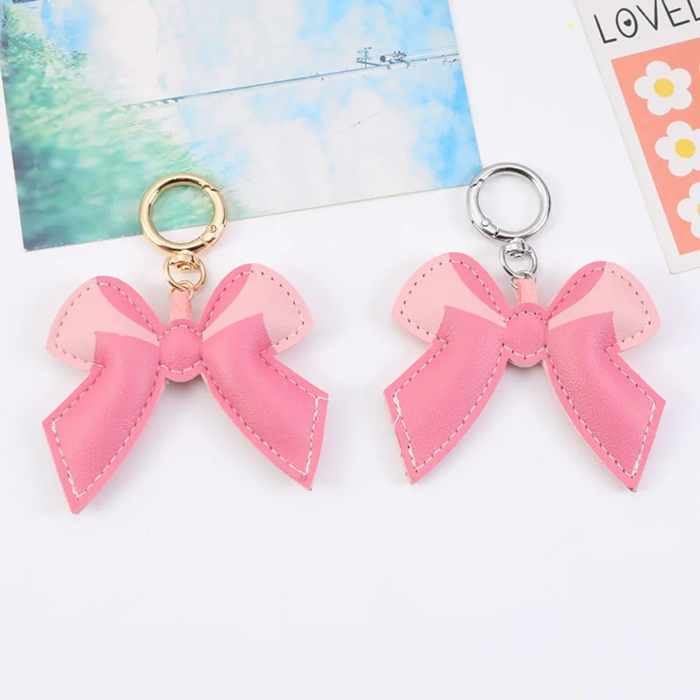 

Creative Sweet Bowknot Keychain Patchwork Bag Hanging PU Leather Bow Pendant Charms Ornaments Car Keyring Kids Girls