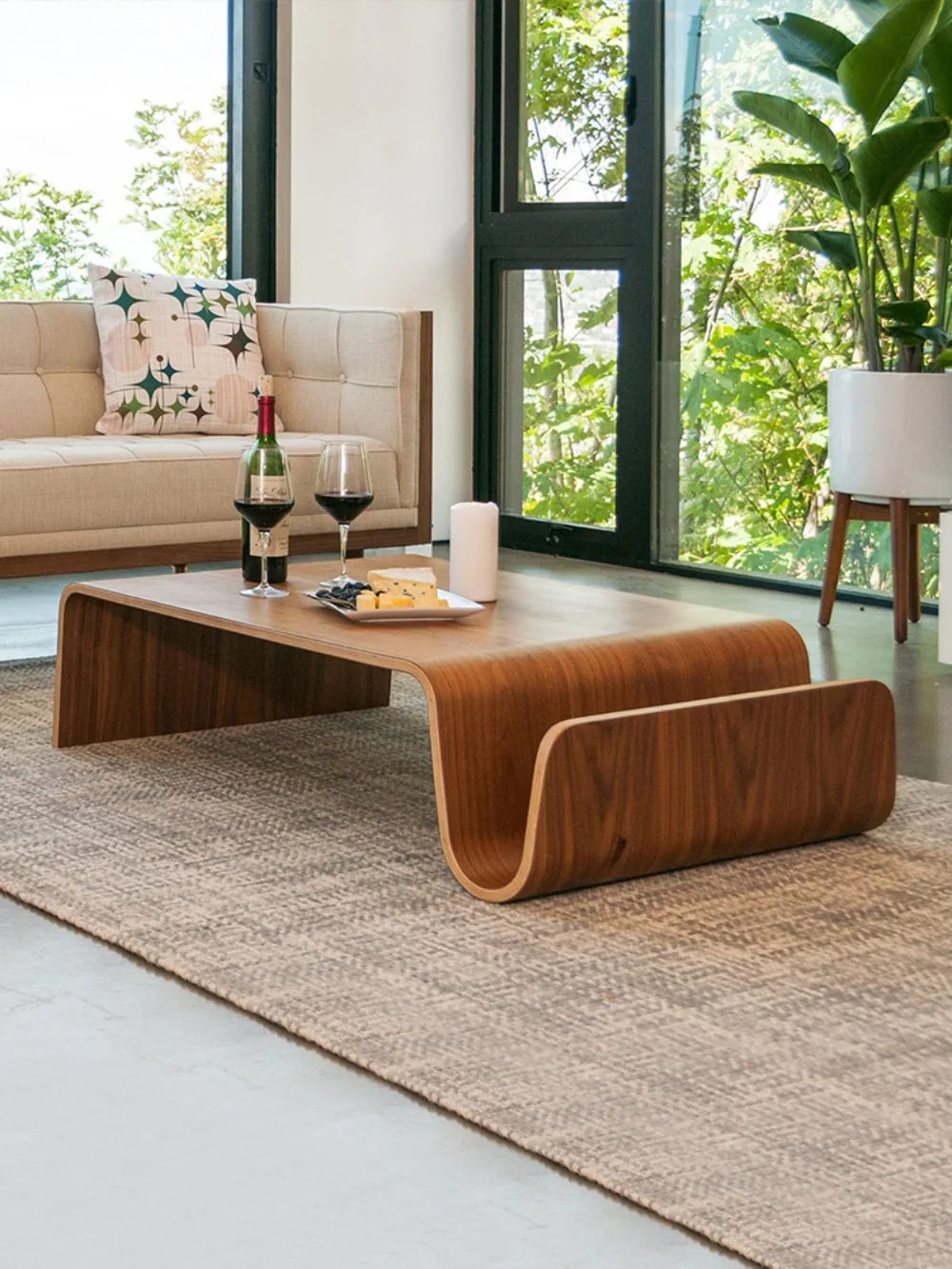 Scando Table Large curved wood coffee table Simple modern creative living room Log square N coffee table