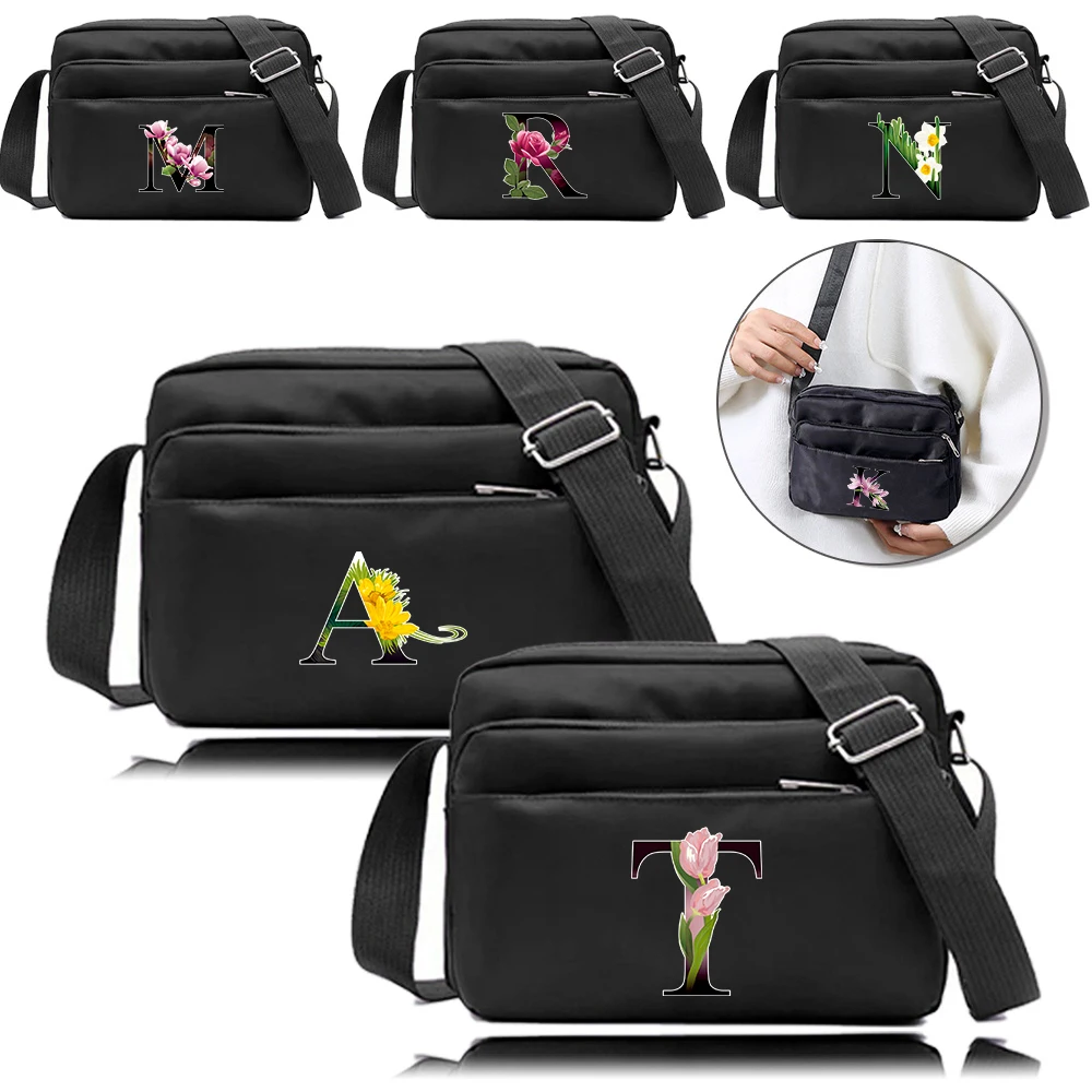 

Сумка через плечо с цветочным принтом и надписью, большая вместительная сумка для коротких поездок, универсальная сумка для хранения вещей, сумка через плечо с регулируемым ремнем, сумка для покупок