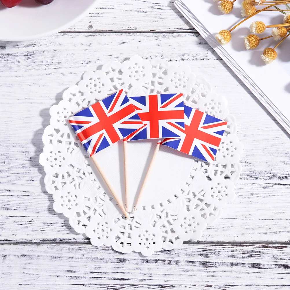 

200 Pcs Toothpick Flag Flags Toothpicks Top Hat Event Decorations Banner Colored Wood Cake Party