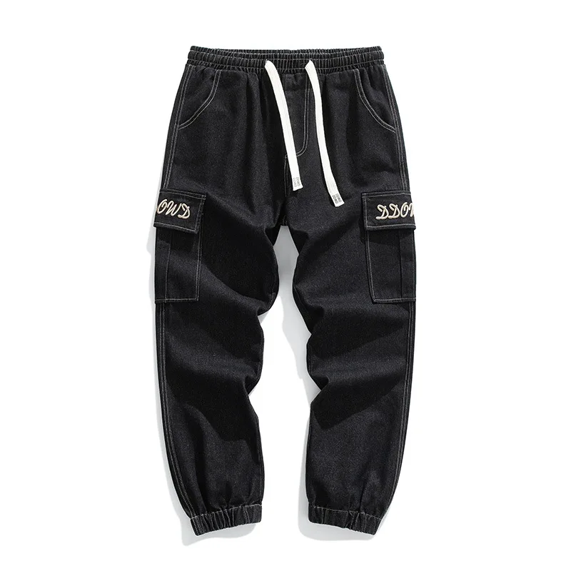 2024 New Harem Pants Great Casual Student Trousers Pockets Solid Color Hip Hop Joggers Men Fashion Streetwear Denim Cargo Jeans