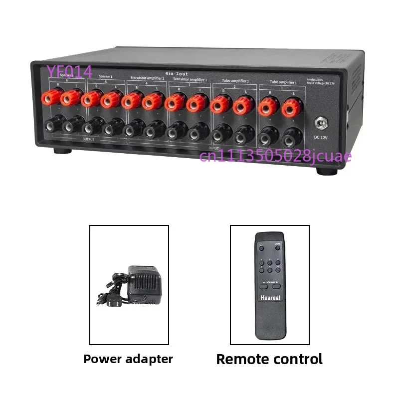 High-Power 4-In 2-Out / 2-In 4-Out Audiophile Speaker Switcher Amplifier Speaker Selector with Remote Control for Home Audio Sys