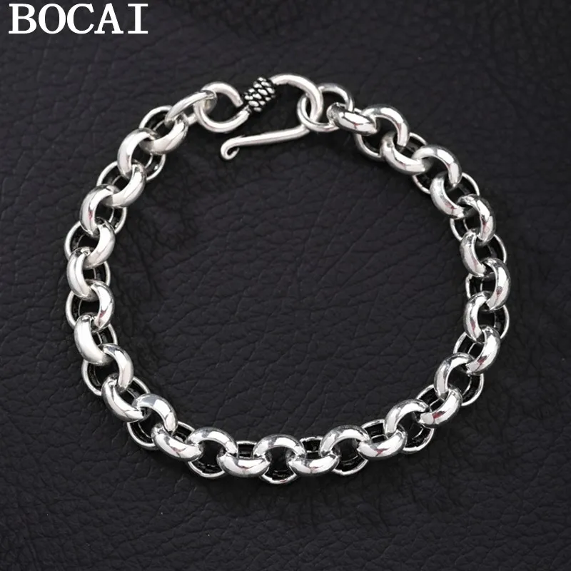 

BOCAI NEW S925 Pure Silver Retro Minimalist Pearl Circle Bracelet Gifts For Men And Women