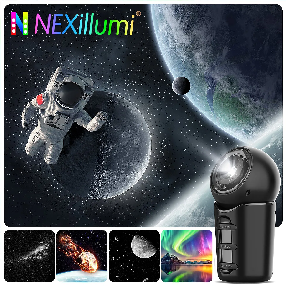 Rechargeable Portable Galaxy Light Projector,4 HD Film Discs and Night Light Projector with Adjustable Focus Lens