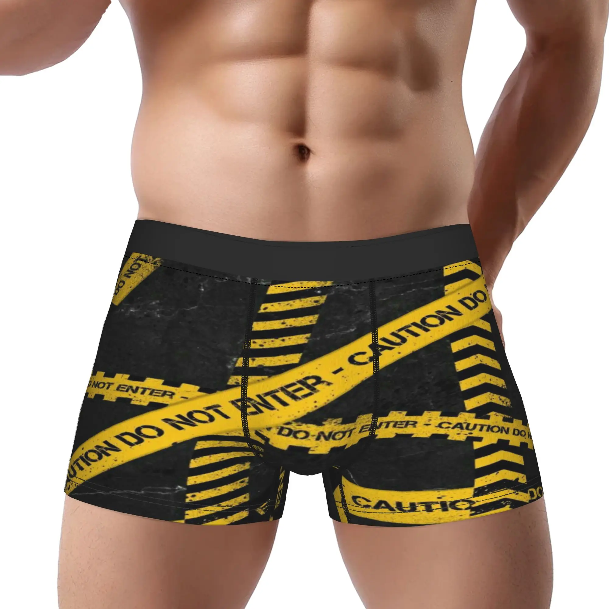 Caution Tape Danger Warning Pattern  Underpants Homme Panties Men's Underwear Print Shorts Boxer Briefs