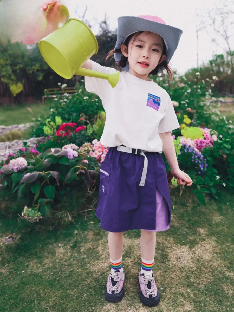 Outdoor Sports Short Pants for Girls Summer New Style Face Clear Mountain Series Patchwork A-Line Skirt Pants Camping Style