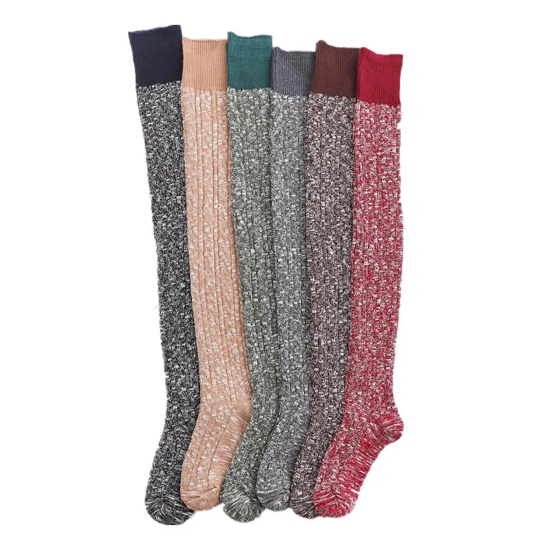 Autumn and Winter New Thick Thread Stockings Cotton Socks Women's Color Matching Hold-Ups Thigh High Socks
