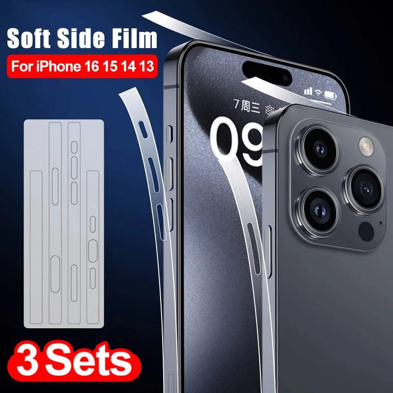 Side Hydrogel Film For iPhone 16 15 Pro Max Plus 16Plus 16PM 14 Plus 13 ProMax Frame Protective Border Frame Screen Protector