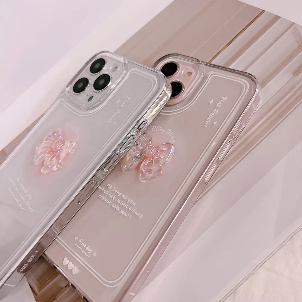 Cute 3D Crystal Bow Love Heart Case For iPhone 16 15 14 13 12 Mini 11 Pro Max X XS XR 7 8 Plus SE 3 Clear Soft Shockproof Cover