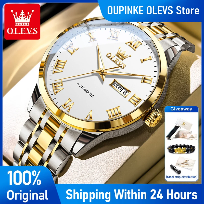 

Часы OLEVS 7060, оригинальные роскошные автоматические механические часы, водонепроницаемые светящиеся мужские часы из нержавеющей стали, подарки
