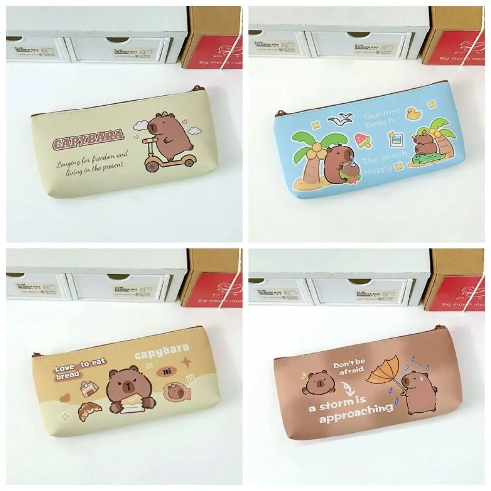 

Kawaii Large Capacity Capybara Pencil Bag Waterproof Cute Cartoon Pen Bag PU Zipper Bag School Stationery Bag Gift