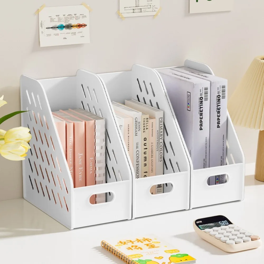 

Simple Large Capacity Desktop Storage Box Hollowed-out Vertical Dormitory Bookshelf Bookend Stand for Home Office