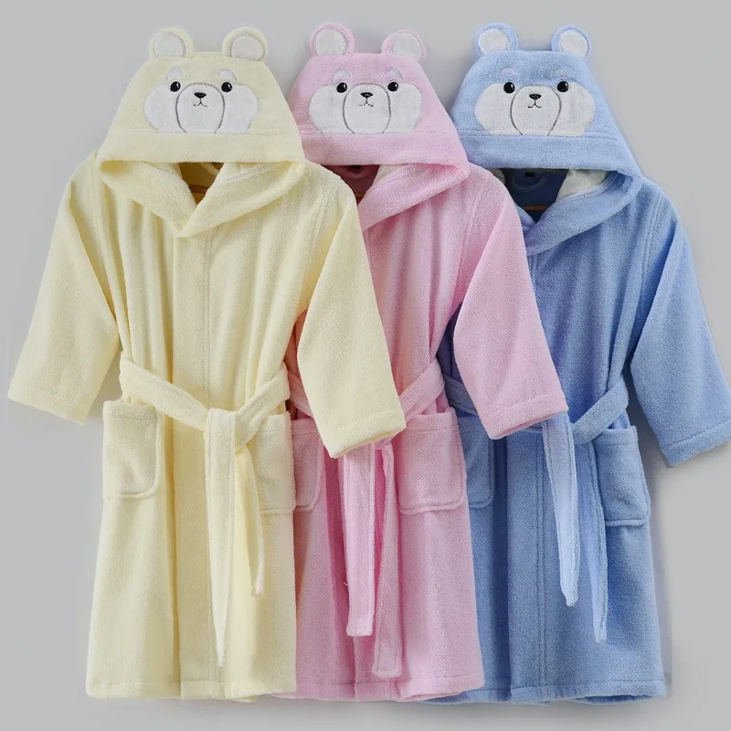 Children Homewear Hooded Toweling Terry Cotton Bathrobe Boys Kids Thicken Winter Bath Robe Little Girls Dressing Gown