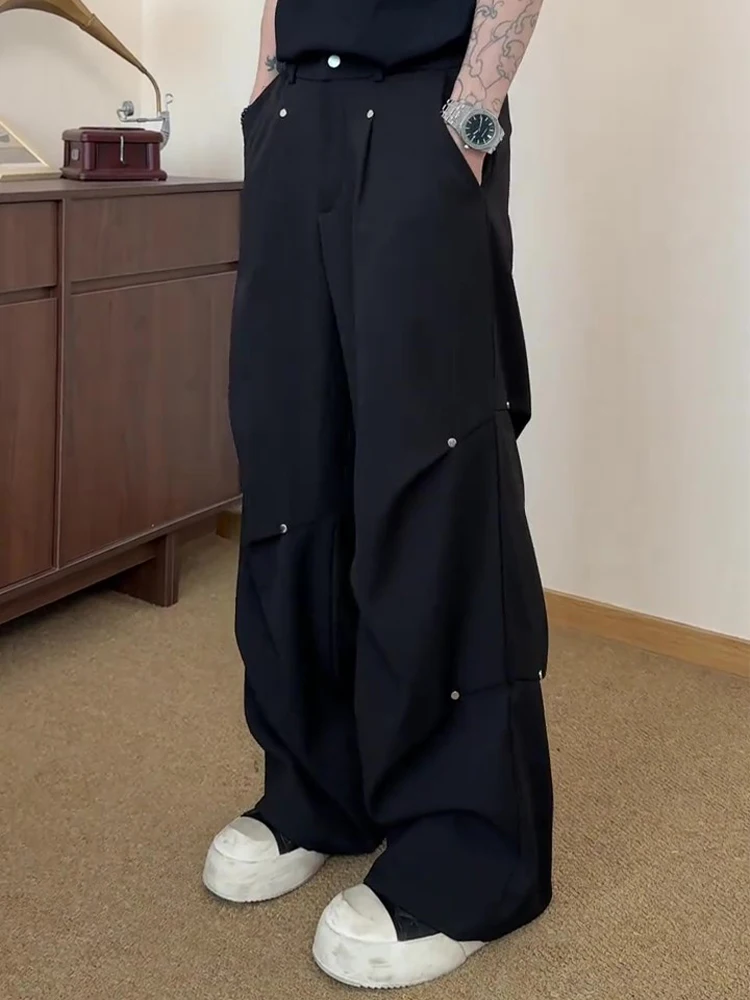 

Bla American Rivet Pleated Men's Autumn Straight Leg Pants High Street Drop-Crotch Casual Trousers Ele Drapey Wide Leg