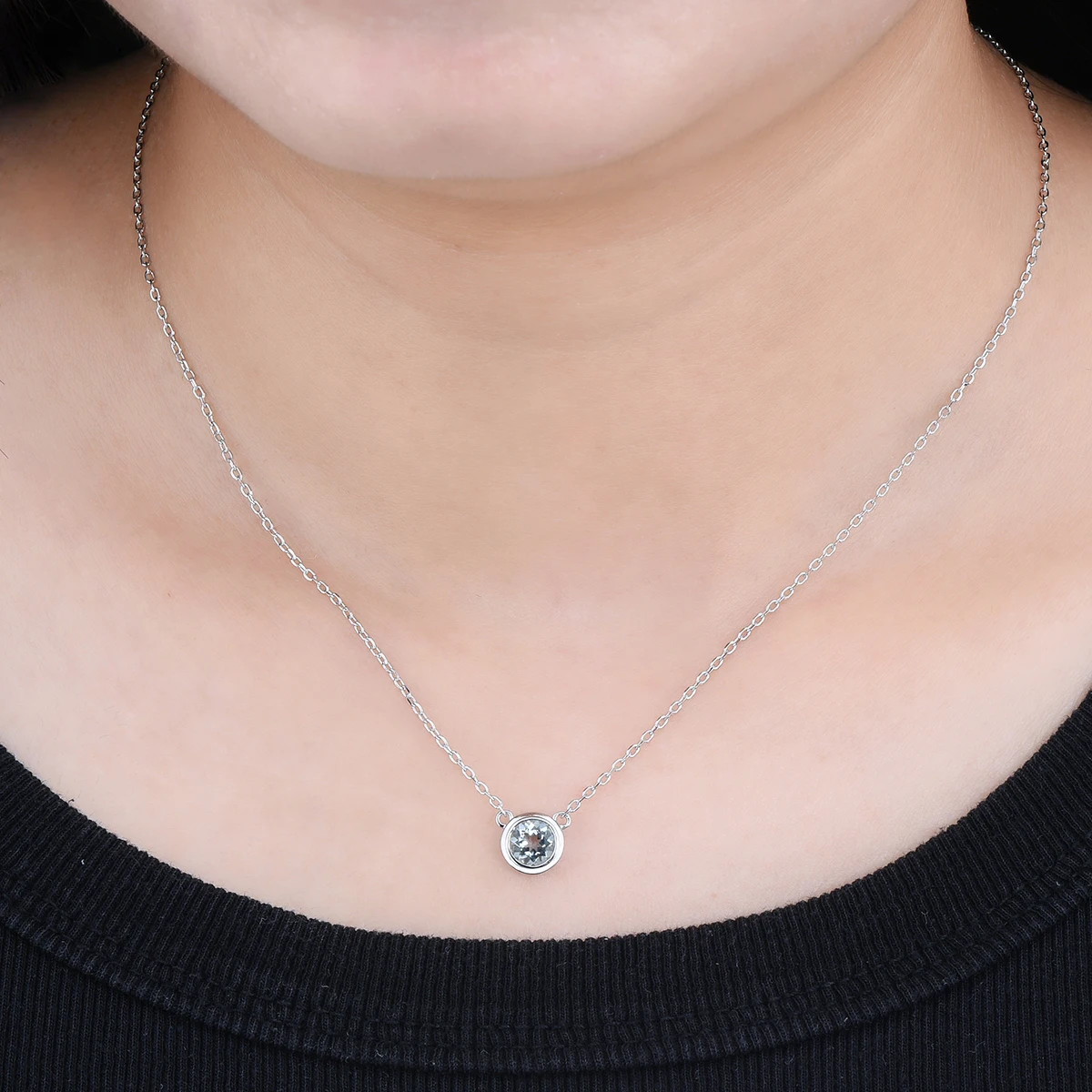 Natural Aquamarine Silver Necklace 0.68 Carats Genuine Light Blue Gemstone Women Lovely Summer Jewelrys S925 Rhodium Plated