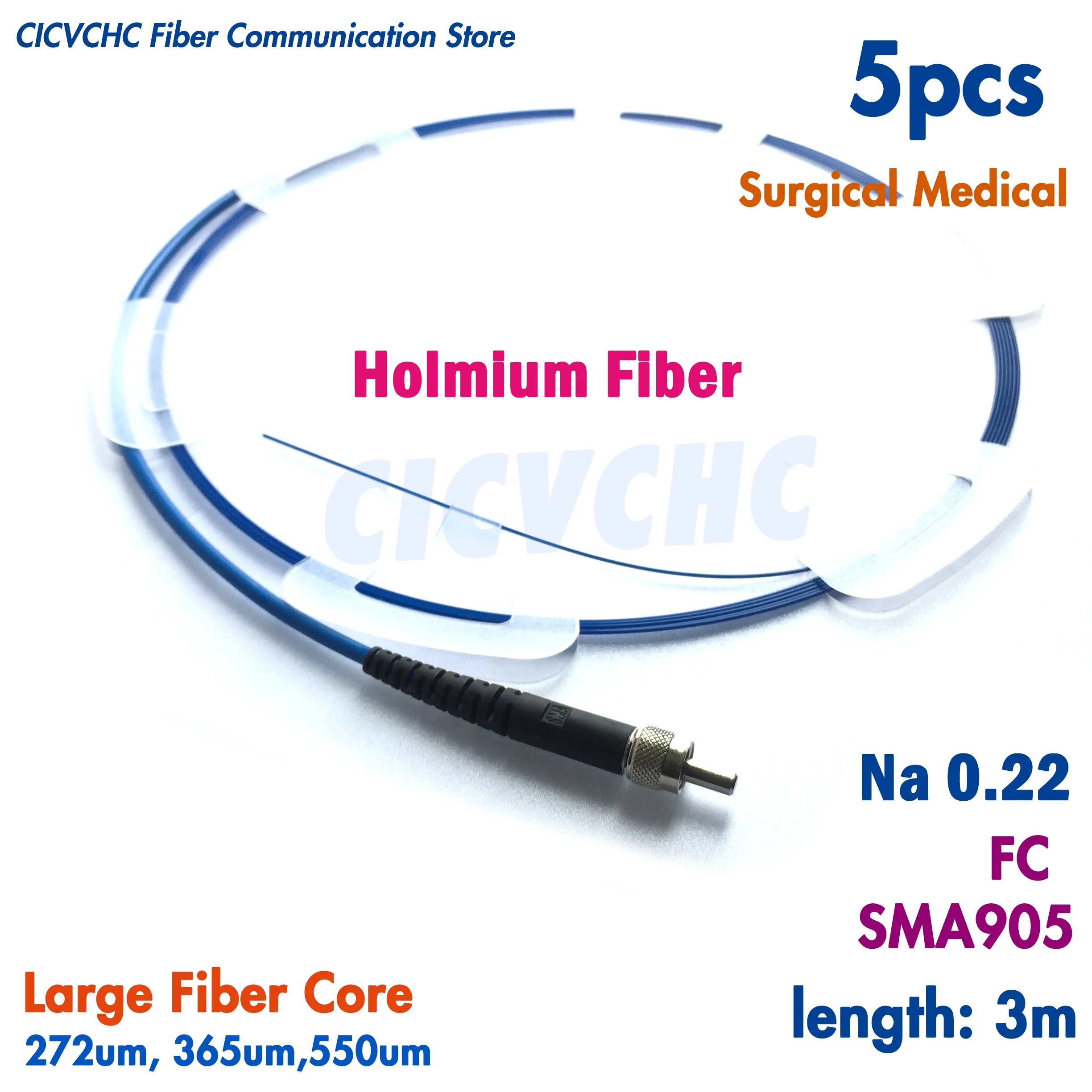 5pcs Holmium Fiber Surgical Medical with 272um, 365um, 550um, 3m for holmium and Nd:YAG laser systems