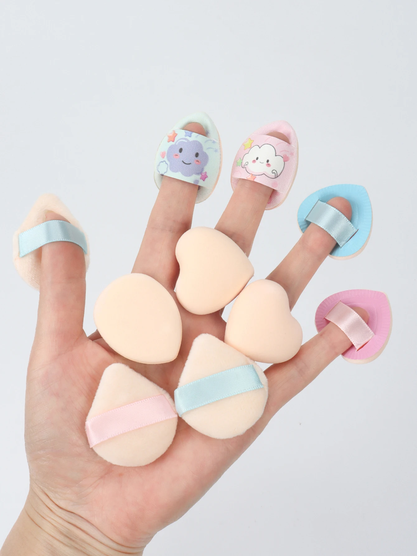 Finger Puff 4/8 unidades, puff de pó de maquiagem puff; Uso úmido ou seco; Sopro de pó com almofada de ar; Esponja de maquiagem portátil multifuncional