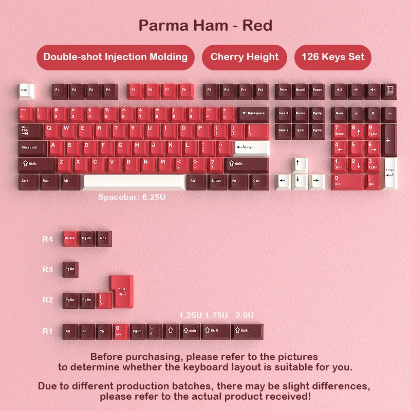 

Механическая клавиатура DIY, колпачок для клавиш Parma Ham Color Scheme - Red Double Shot PBT Cherry Profile Keycap Set Key & Chron