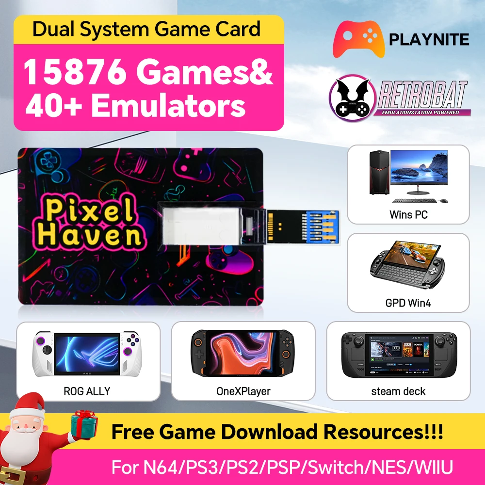 Carte de jeu 256G pour N64/PSP/PS3/PS2/Switch/DC Pixel Haven Card pour SteamDeck/ROG Ally/OneXPlayer/Win Handheld/PC avec 15876 jeux