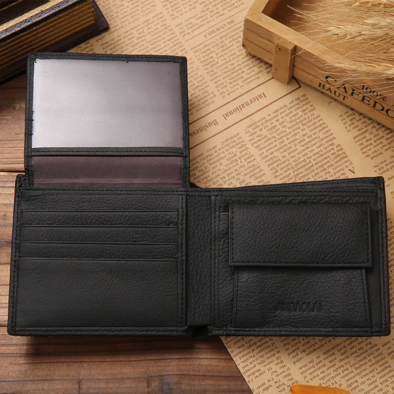 100% Genuine Leather Men Wallets Premium Product Real Cowhide Wallets for Man Short Black Walet Portefeuille Homme