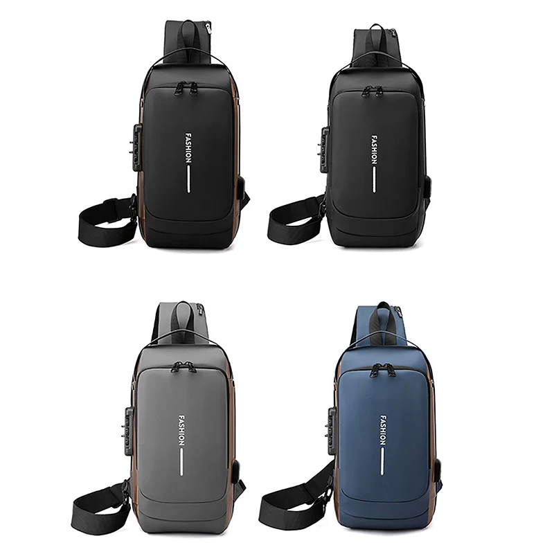 Men Multifunction Password Anti-theft Shoulder Bag USB Crossbody Bag Travel Sling Bag Pack Messenger Pack Chest Bag for Male