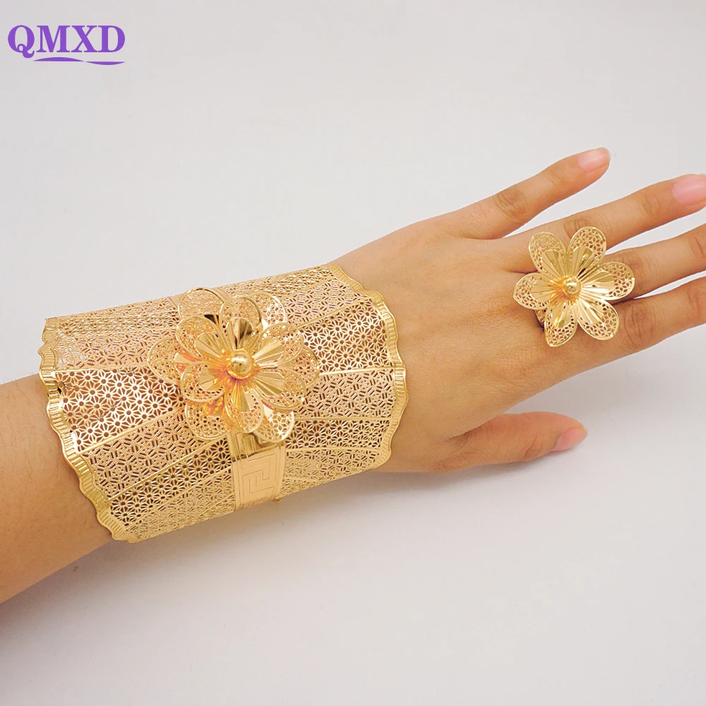 

Fashion Jewelry France Chain Cuff Bangle & Ring For Women Dubai Indian Wedding Bracelet Moroccan Big Bracelet African Bangles