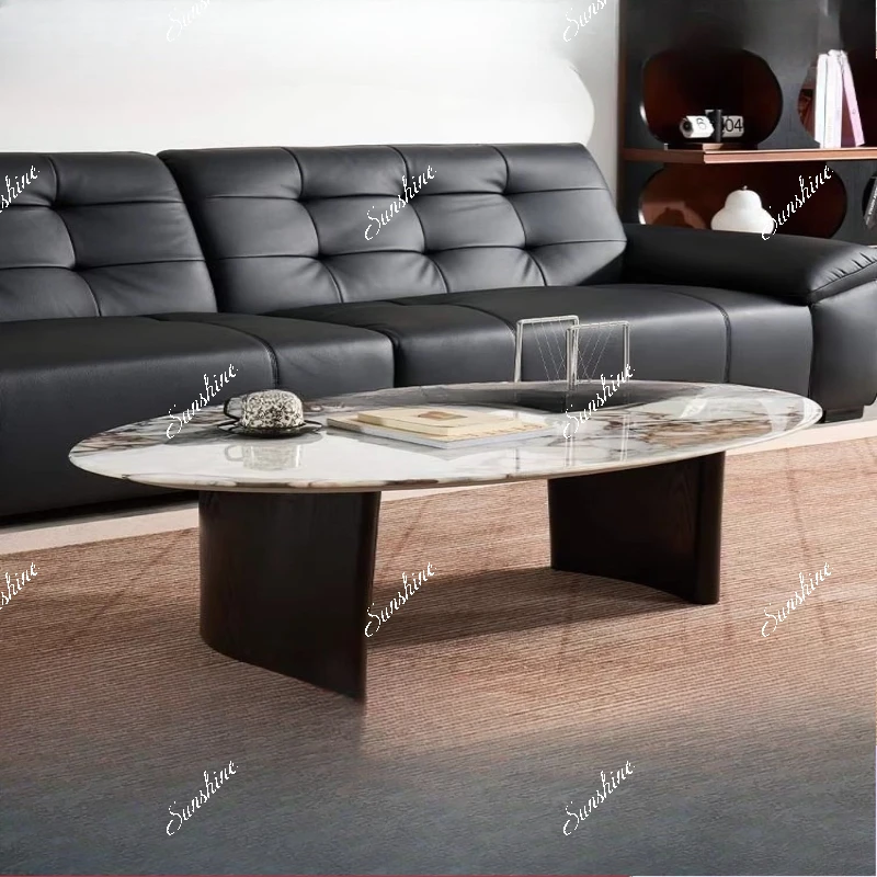 Natural marble elephant white coffee table living room high-end solid wood feet
