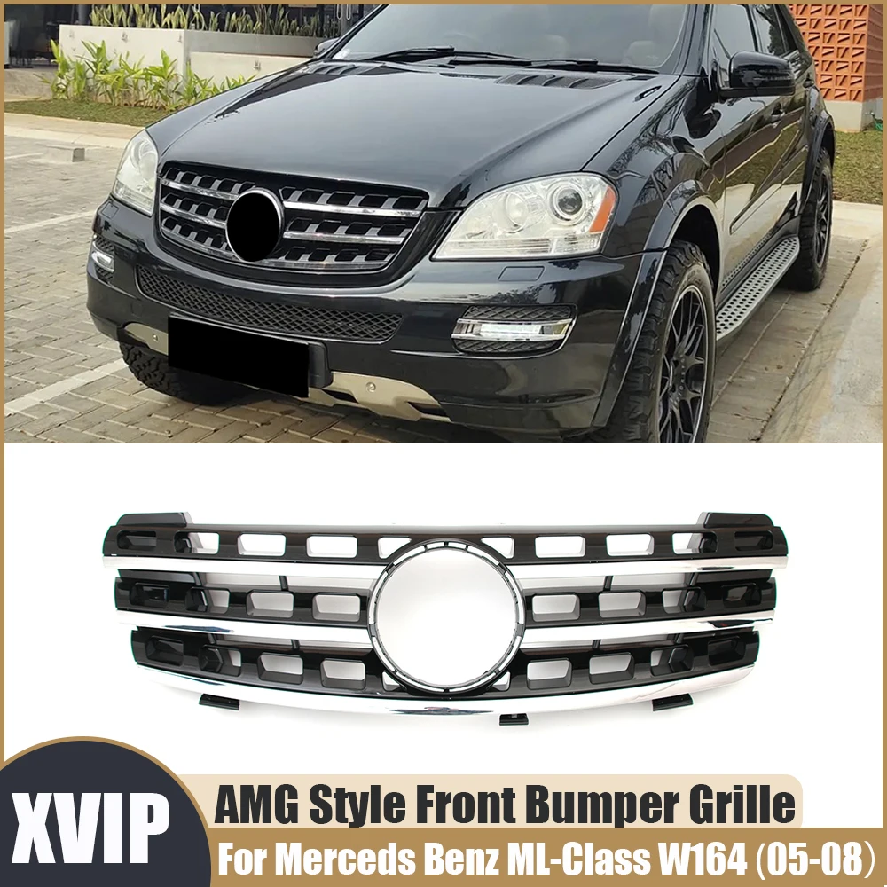 XVIP AMG Style Upper Grid Black Front Bumper Grille For Mercedes Benz ML-Class W164 2005-08 ML320 ML350 ML500 ML550 Racing Grill