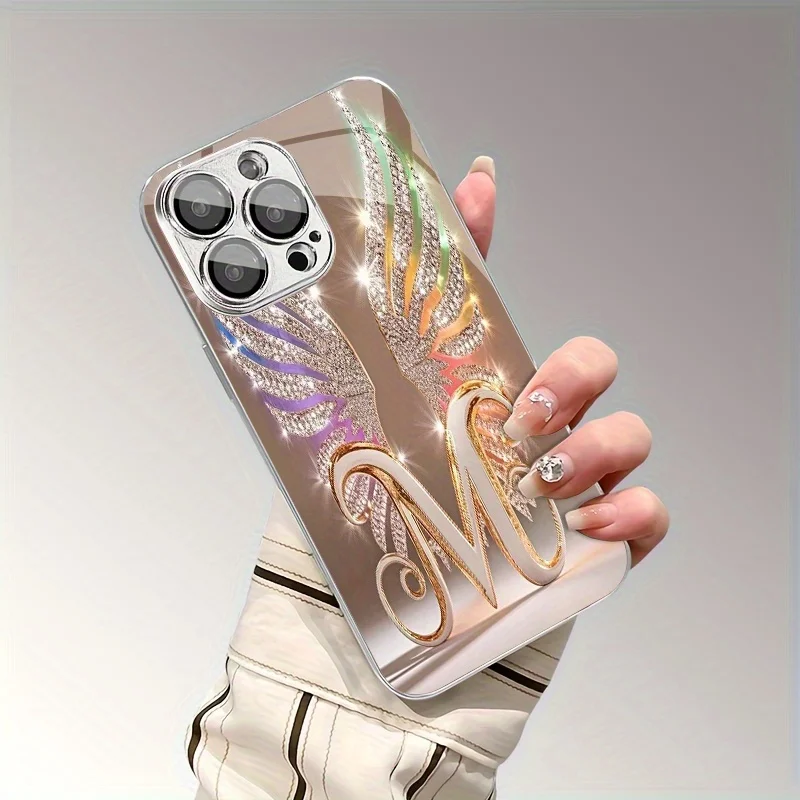 Shiny Rhinestone Angel Wing Glossy Phone Cover for iPhone17promax /16/15/14/13/12ProMax/11/11Pro Anti-drop protection