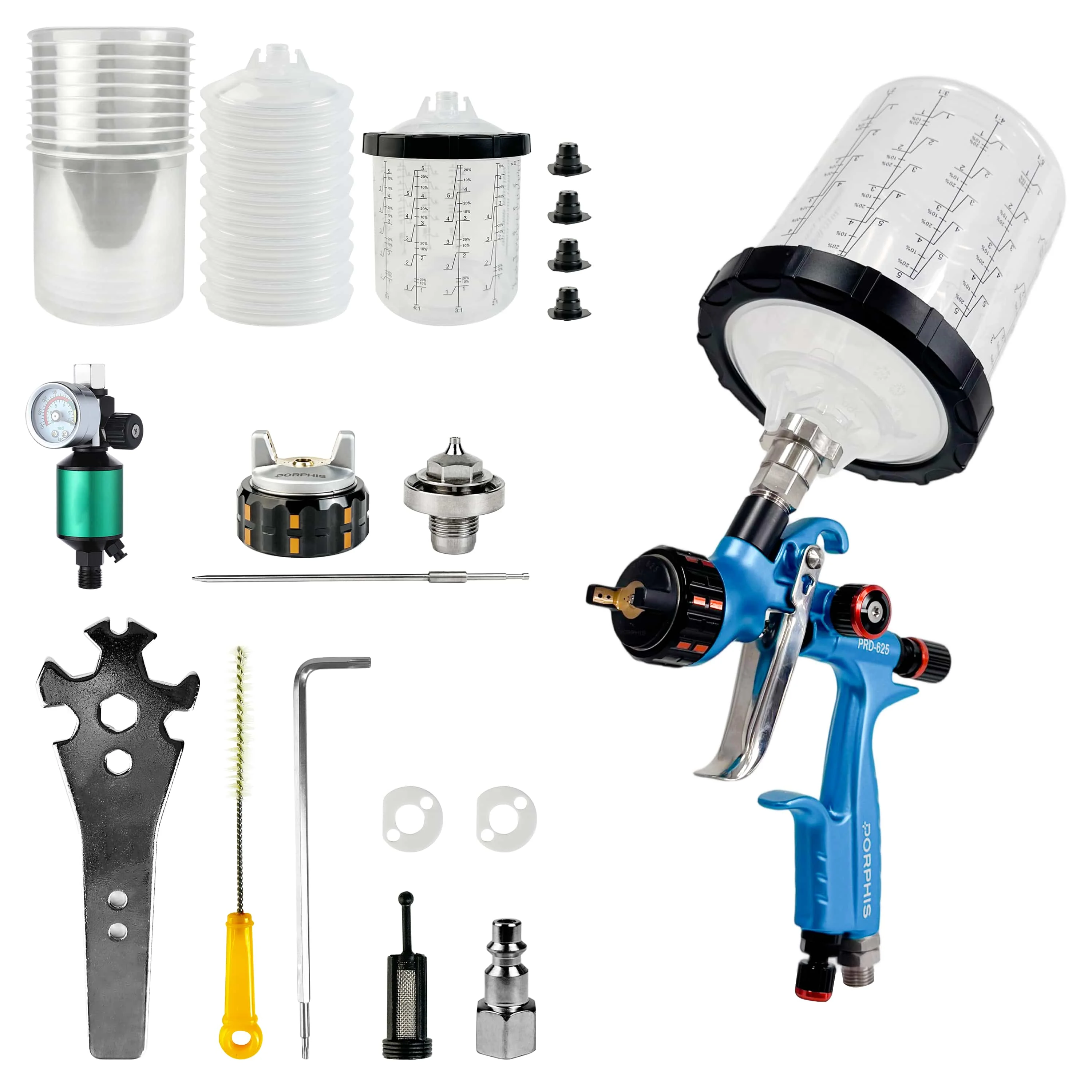 Original PORPHIS MP PRD-625 Professional Paint Gun with 627 Needle&Nozzle Kit&2-IN-1 Filter Automotive Spray Gun Complete Kit