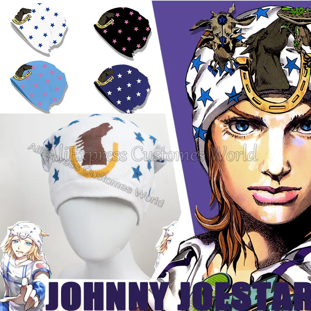 Cool Anime Outdoor Joseph Bizarre Adventure Head Scarf Hats Cosplay Costumes Johnny Joestar Knitting Cotton wool Hat Horseshoe