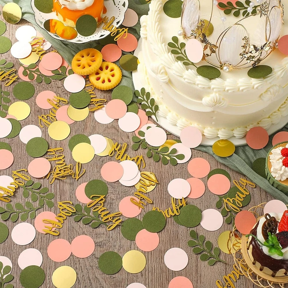 1 Packung Salbeiblätter Konfetti Multi Grün Rosa Runde Papier Konfetti Hochzeit Geburtstag Babyparty Party Dekorationen Tischstreuer – Detail 2