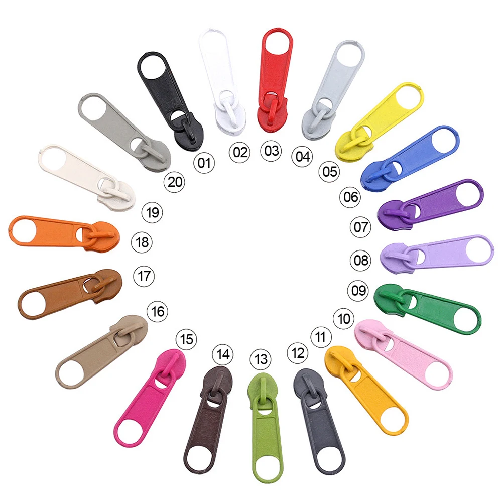 10pcs/set 20 Color 3# Painting Metal Zipper Slider For Nylon Zipper 3# Multicolor 3# Nylon Zipper Puller DIY sewing Kits