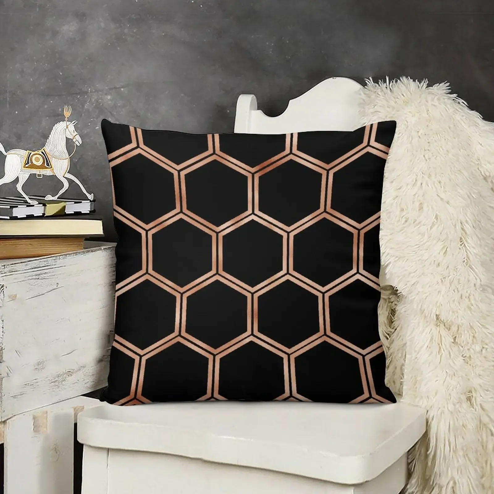 Black onyx copper hexagons Throw Pillow Pillow Cover Sofa Pillow Cover Christmas Pillowcase