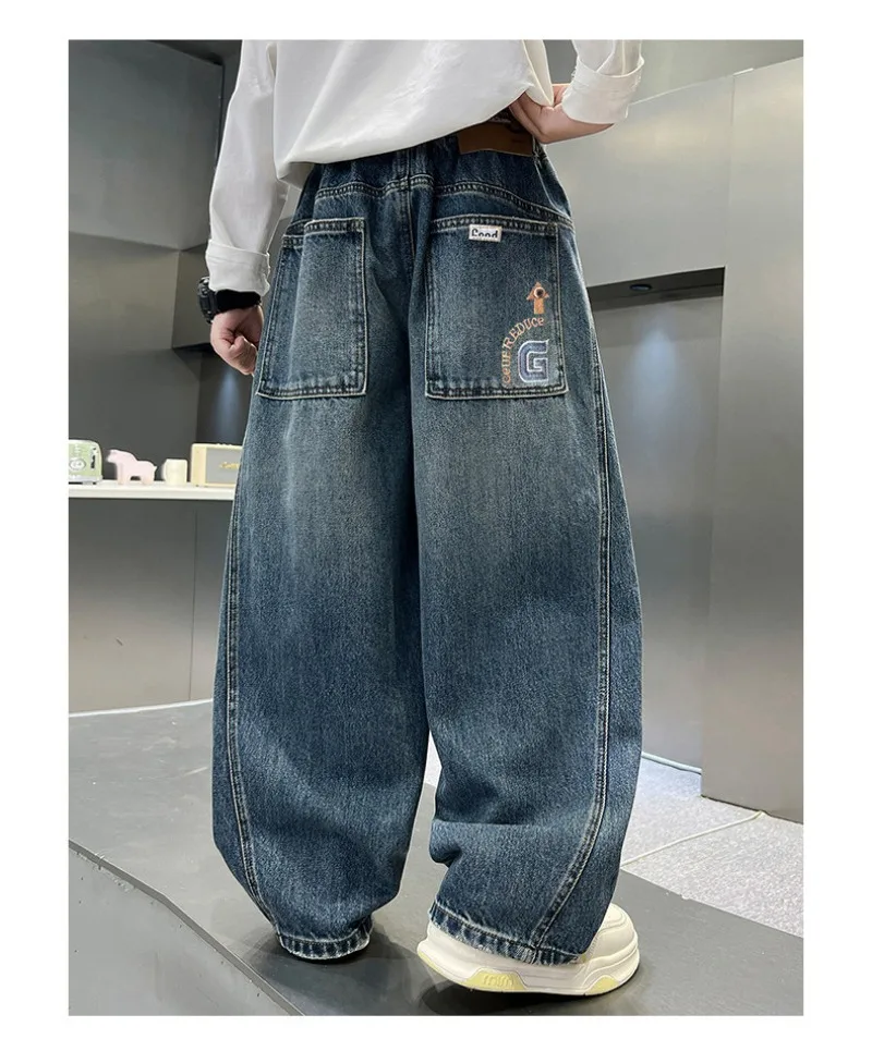 2026 Kinder-Jungen-Jeans UNITIM Herbst Kinder Jungen Gerade Denim-Hosen Lose Elastische Taille Junge Teenager Jungen Weite Hosen – Detail 11