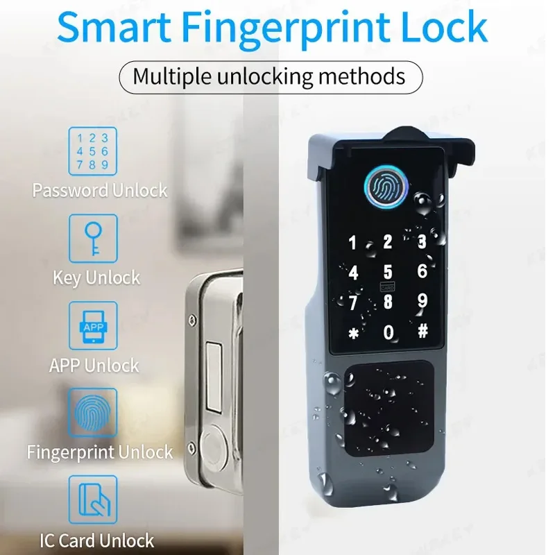 Tuya Smart Lock Waterproof Wifi Fingerprint Rim Lock Smart Card Digital Code Electronic Door Lock For Home Securityise Mortise