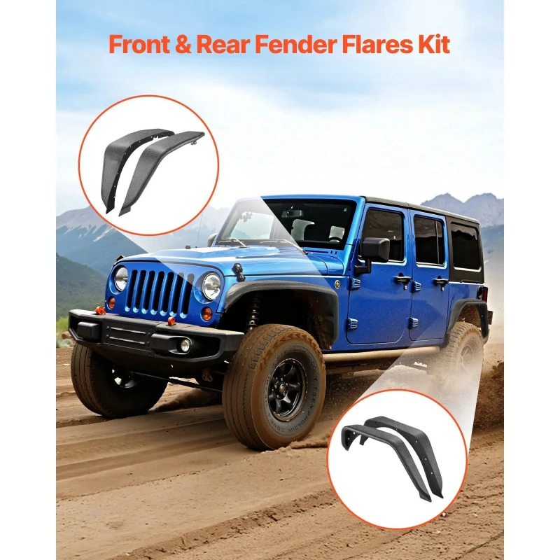 Auto Parts Fine-Textured Black Paintable Front Rear Flares Fit JK/JKU 2/4 2007-2018 Exterior A