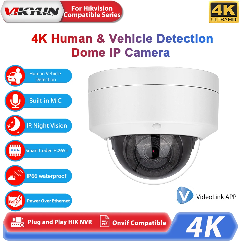 Vikylin 4K mini Dome IR night vision IP Camera for Hik Compatible Human Vehicle Detection with MIC POE Security Camera Home CCTV