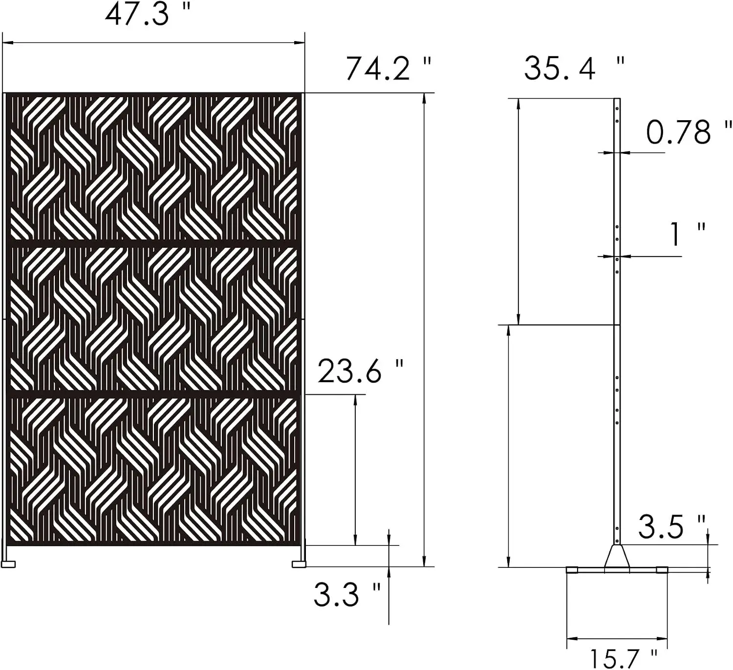 74 Inch Height 47.2 Inch Width Freestanding Iron Weave Metal Privacy Divider Screen With Support Stand Decorative Partition For Indoor Outdoor Deck Patio Balcony Garden Black Finish
