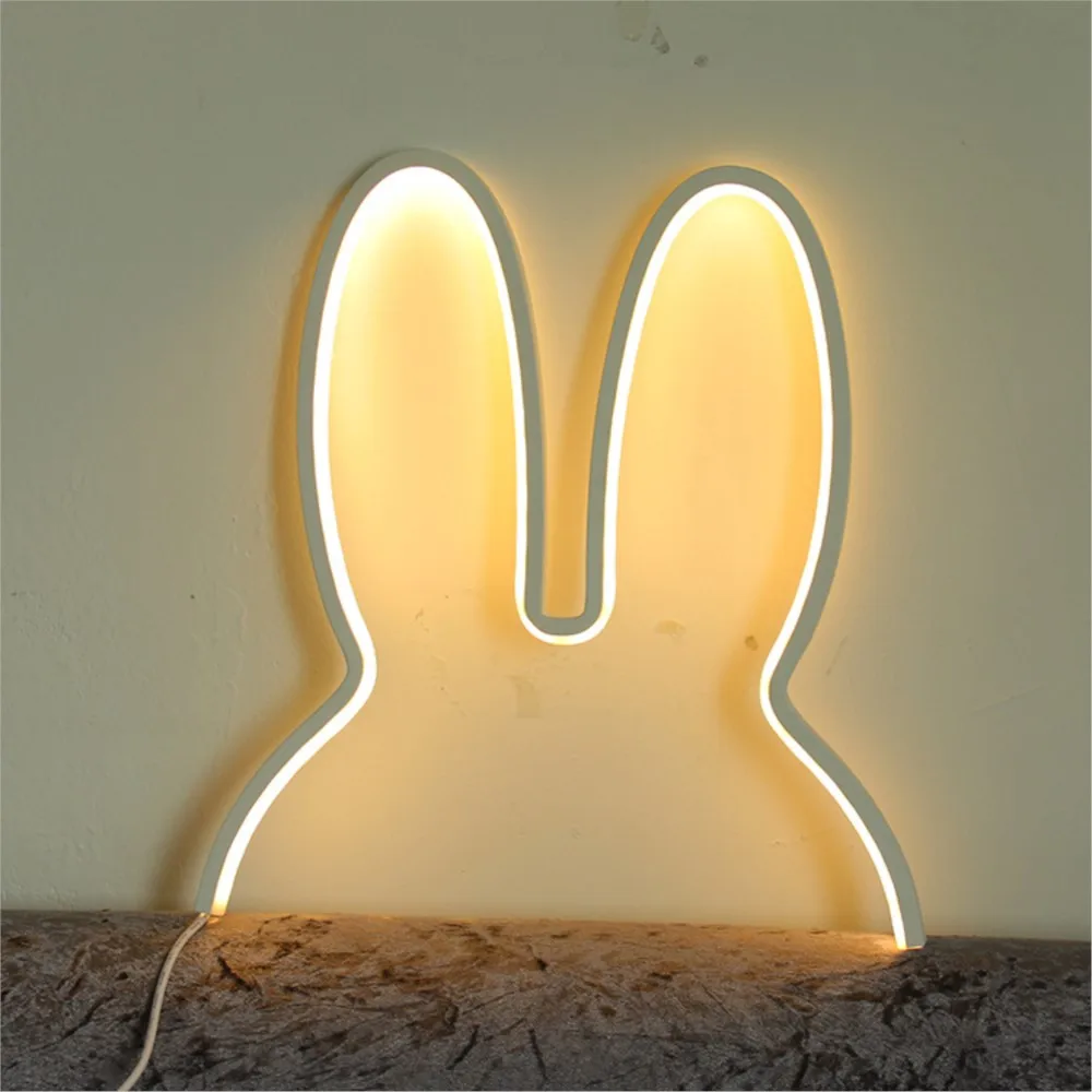 

Baby Rabbit Night Lights USB Powered LED Lamp Cute Desk Lamps Children Kid Girls Holiday Gift Table Decor Atmosphere Night Lamp
