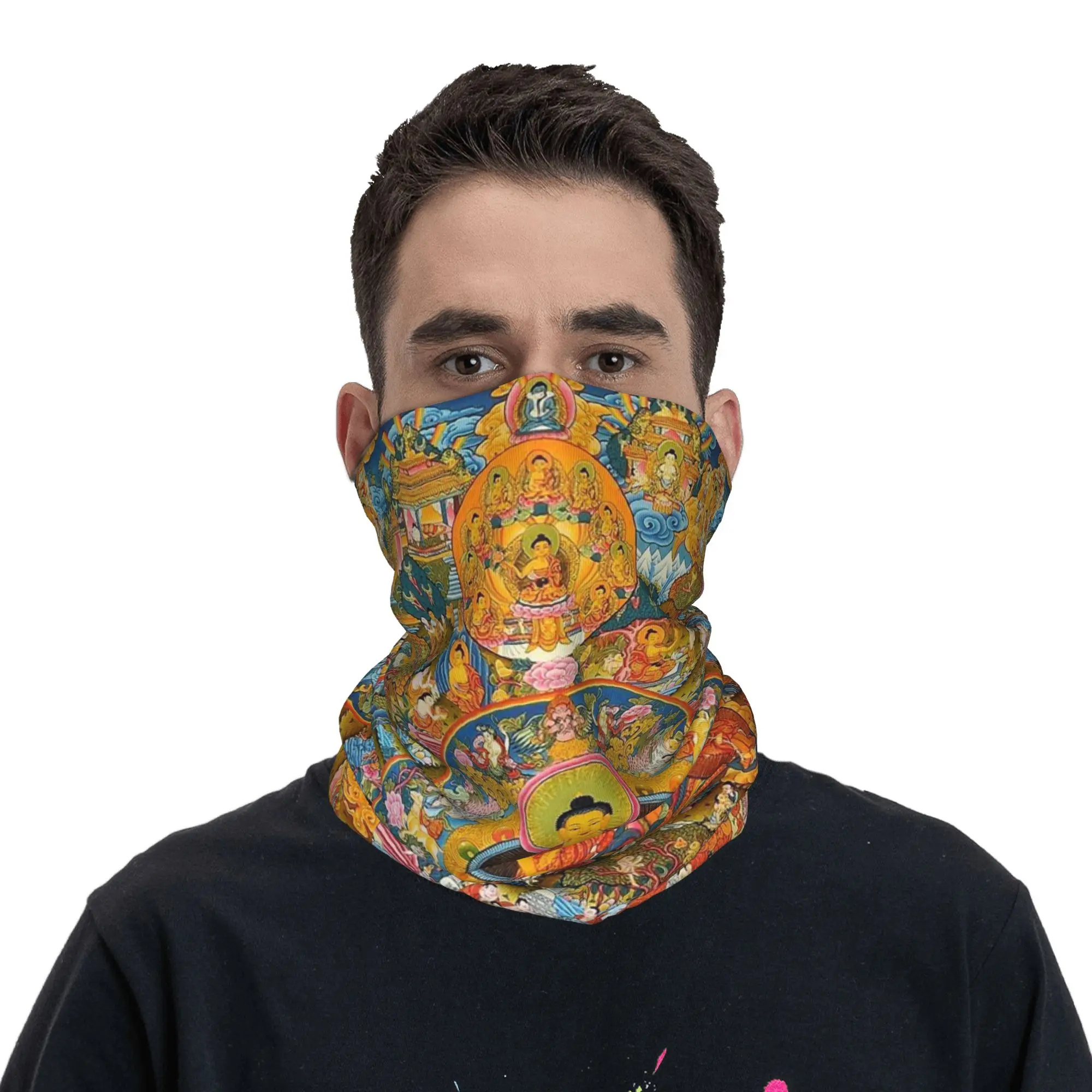 Buddhist Dharmachakra Wheel of Dharma Symbol Bandana Neck Gaiter Printed Face Scarf Headwear Outdoor Sports Unisex Windproof