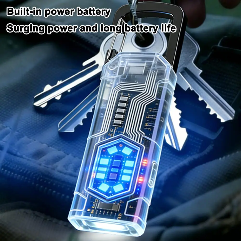 Mini LED COB Flashlight Red Blue Warning Keychain Light Portable USB Rechargeable EDC Work Light With Carabiner Pen Clip