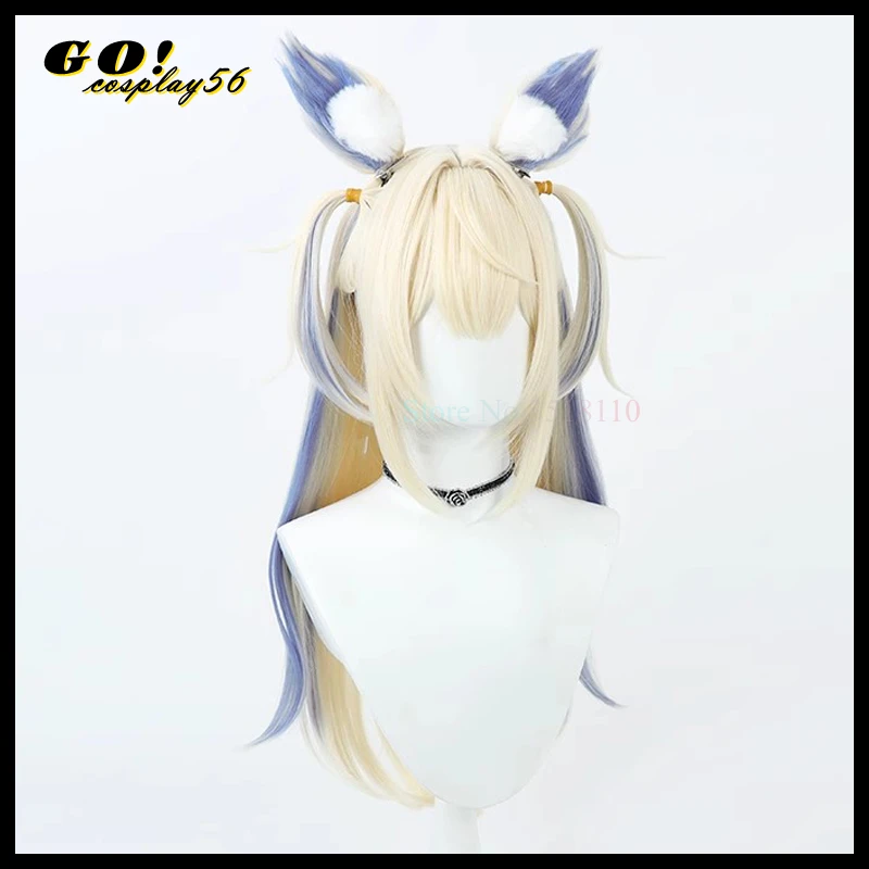 Fuwawa Abssyguard Cosplay Wig Ears 70cm Long Hair Blue Mixed Blonde Vitual Idol Vtuber 2023 NEW Liver Headwear