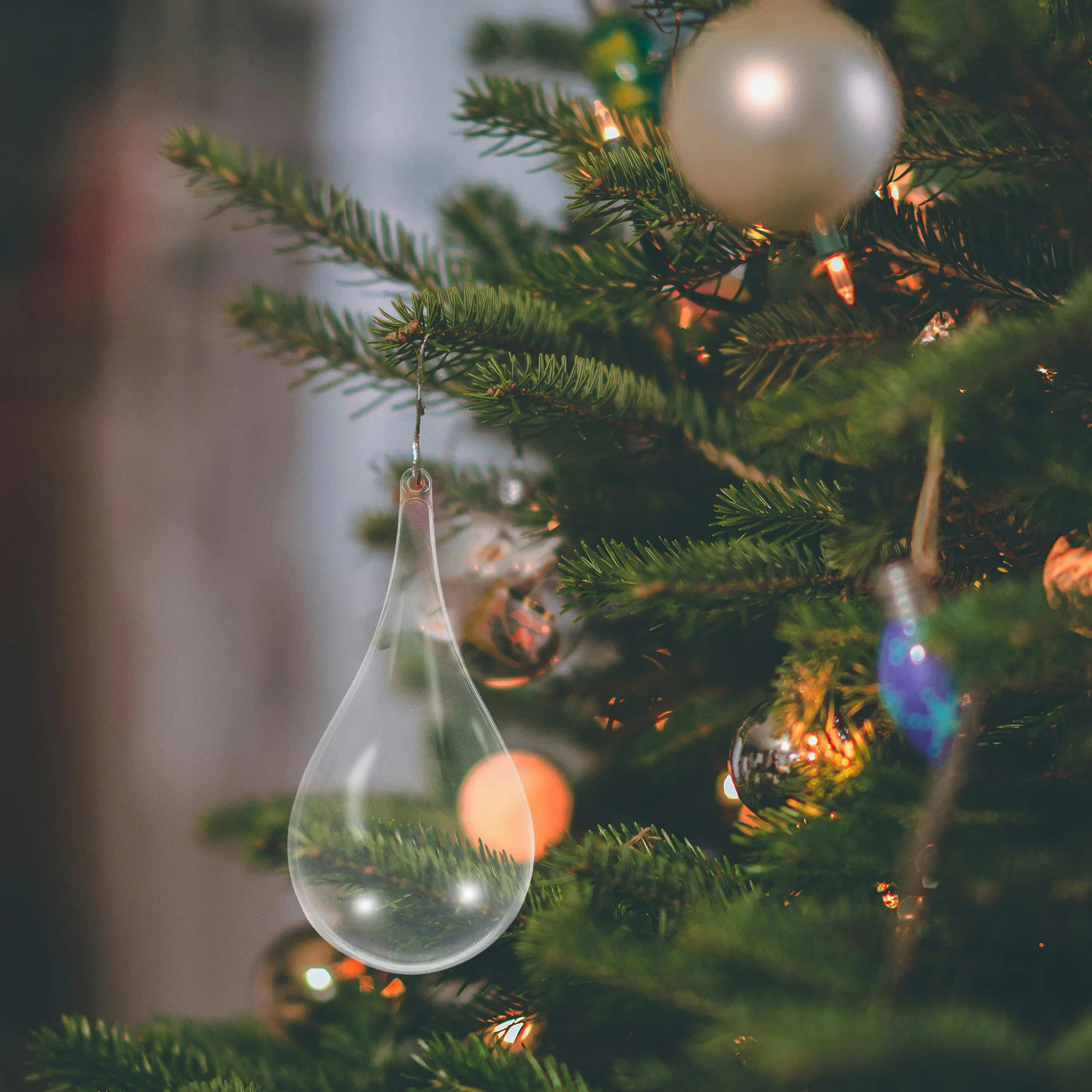 

8pcs Water Drop Hanging Ornaments Clear Fillable Ball For Party Wedding Christmas Decor Plastic Drop-Shaped Diy Decoration Balls