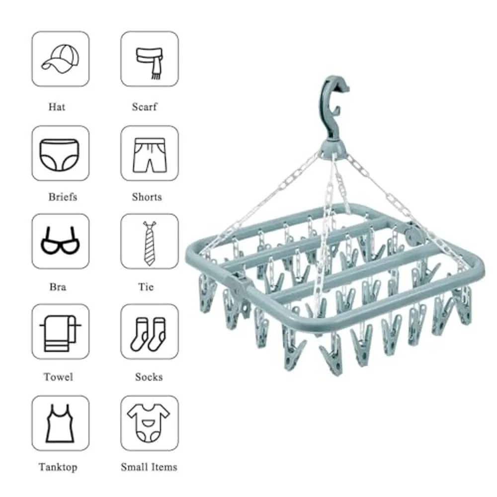 Clothes Drying Hanger with 32 Clips and Drip Foldable Hanging Rack