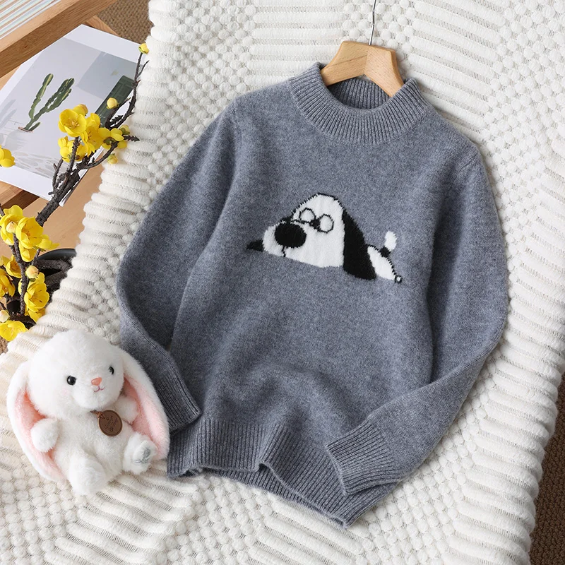 

O-Neck Unisex Style 100% Merino Wool Sweater Autumn And Winter Pullover Long Sleeve Knitwear Children's Clothing Tops