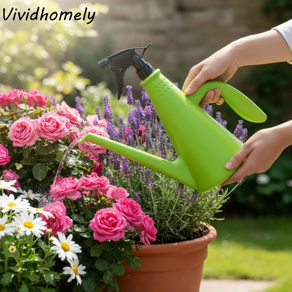 1L Garden Watering Spray Kettle Large Capacity Adjustable Spray Nozzle Flower Watering Can Plastic Long Spout