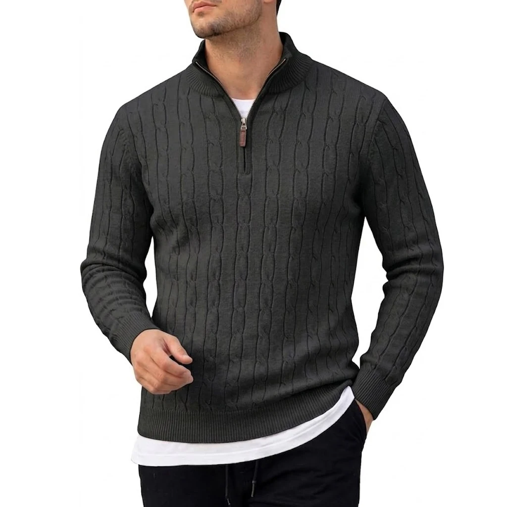 Men's Long Sleeve Half Zip Polo Sweater Knit Pullover Casual Sporty Athletic Winter Warm Jumper Outerwear Autumn Cardigan Men view 4
